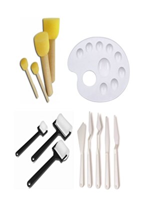 Resim Paleti Spatula Rulo Fırça Sünger Tampon Ponpon Fırça