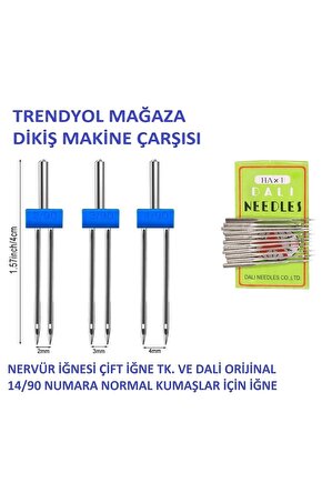 Nervür Iğnesi,çift Iğne Singer Zetina (2mm90-3mm90-4mm90) Ve Dali 14 No Normal Dikiş Iğnesi