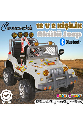 Kumandalı Çift Kişilik Mega Akülü Araba Gri - 12 Volt İki Kişilik Akülü Araba Akülü JEEP - Mega Off