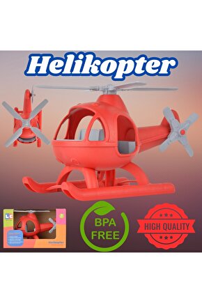 Lüx Kırmızı Büyük Helikopter - Plastik Helikopter - Kırılmaz Oyuncak - Kırılmaz Helikopter - Helikop
