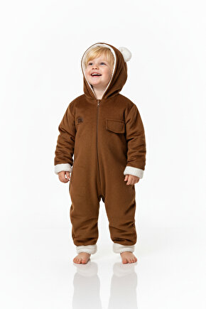 Kız Erkek Unisex Mevsimlik Çift Kat Kadife Ultrasoft Şapkalı Bebek Çocuk Uyku Tulumu Astronot Tulum