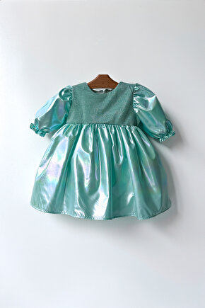 Kız Bebek Kız Çocuk Doğum Günü Parti Düğün Elbise Yarım Kol Astarlı Parlak Elbise