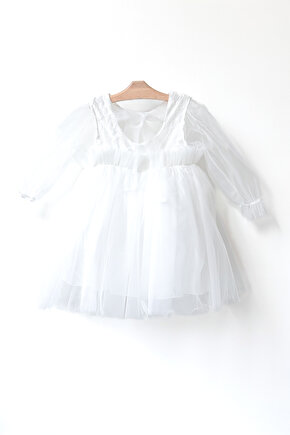 Kız Bebek Elbise Kız Çocuk Elbise Doğum Günü Parti Düğün Elbise Uzun Kollu Astarlı Elbise