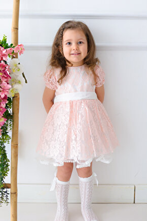 Kız Bebek Elbise Kız Çocuk Elbise Doğum Günü Parti Düğün Elbise Dantelli Kısa Kol Astarlı Elbise