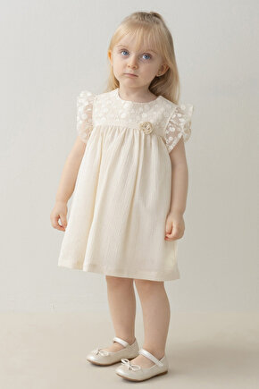 Kız Bebek Elbise Kız Çocuk Elbise Doğum Günü Parti Düğün Keten Kısa Kollu Astarlı Elbise