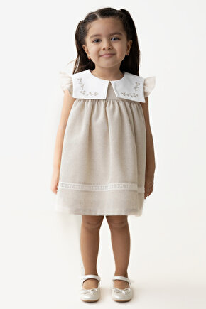 Kız Bebek Elbise Kız Çocuk Elbise Doğum Günü Parti Düğün Keten Kısa Kollu Astarlı Elbise