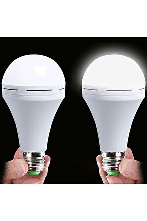 2 Adet Elektrik Kesilince de Çalışan 9 Watt Led Ampul, Kendini Şarj Eden E27 Duy Kaliteli Led Ampul