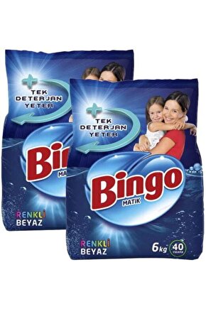 2 Adet  Renkli - Beyaz Matik Toz Çamaşır Deterjanı 6 kg