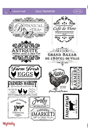 LNT-29 Siyah Beyaz Kaligrafik Desenli Sulu Transfer 25*35 cm