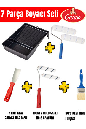 7 parça Boyacı set,20cmx2 Adet,10cm x 2 adet,No:6 Spatulax1 adet,No:2 Kestirme Fırçası,Tava