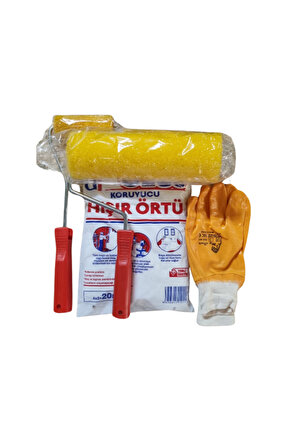Grenli Boya Uygulama Seti Mercan Kristal Sünger Rulo 25 cm 10 cm Hışır Örtü Eldiven