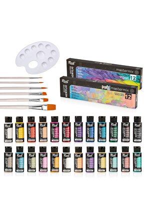 Mastermix Akrilik Boya Seti 24 Renk X 60cc + Fırça Seti Ve Palet