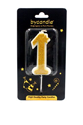 Simli Sarı Rakam Mum-1