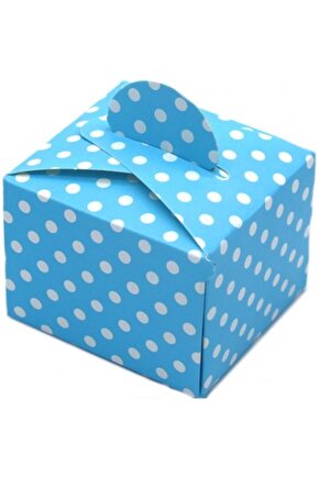 Lokum Kutusu - Küp - Mavi Beyaz Puantiyeli 50li