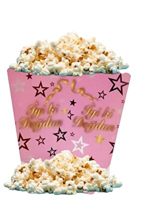 Mısır Kutusu Iyi Ki Doğdun Pembe Üzeri Gold Yıldız Desenli 8li