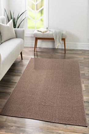 TM-01 Sisal Jut Hasır Model Tek Renk Dokuma Yıkanabilir Toz Vermez  Halı Kahve