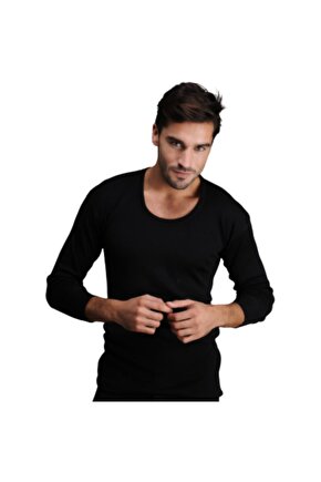 Erkek Alt Üst Takım Uzun Yün Don Ve Uzun Kollu Fanila Siyah