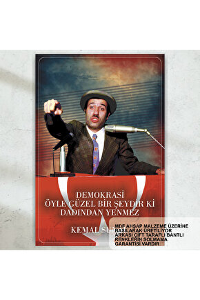 Kemal Sunal Yeşilçam Türk Sineması zübük sahnesi demokrasi öyle bir şeydir retro ahşap poster tablo
