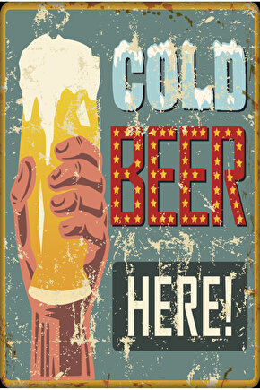 soğuk bira burada tabelası eskitilmiş nostaljik bar cafe mutfak dekoru retro ahşap poster