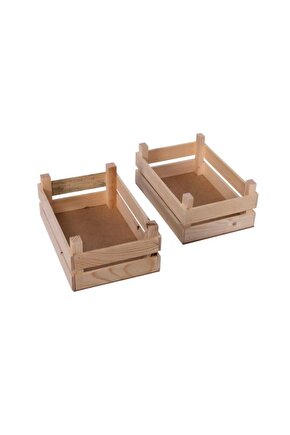 2 Adet Tamamen Doğal Ahşap Dekoratif Kasa 27x18x11,5 Cm Klasik