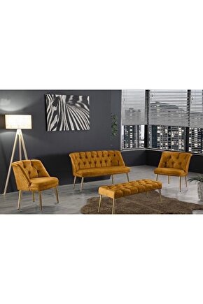 Çay Seti Koltuk Berjer 2+1+1+ Puf Metal Ayak