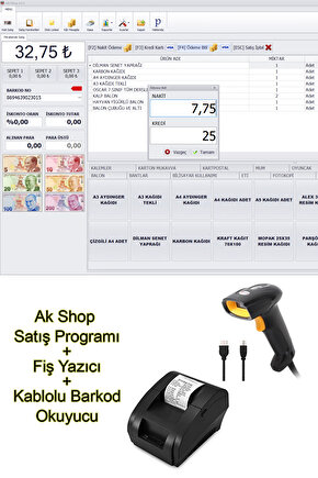 Barkod Satış Sistemi & Market Programı & Fiş Yazıcı & Kablolu Barkod Okuyucu
