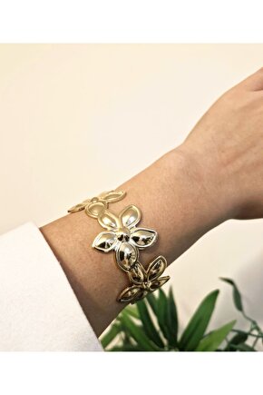 Altın Kaplama Gold Çiçekli Kelepçe