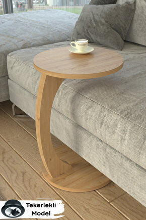 Tekerlekli Yuvarlak C Sehpa Koltuk Yanı Laptop Masası Modern Zigon Yan Sehpa Salon Ofis