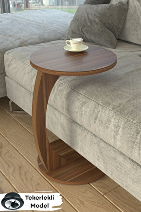 Tekerlekli Yuvarlak C Sehpa Koltuk Yanı Laptop Masası Modern Zigon Yan Sehpa Salon Ofis