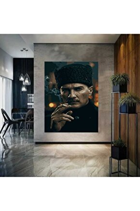 Sayılarla Boyama Kasnaklı Tablo Seti Fırça Boya Dahil 40x50 Atatürk2