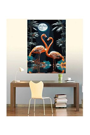 Sayılarla Boyama Kasnaklı Tablo Seti Fırça Boya Dahil 40x50 Flamingo