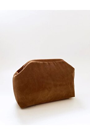 Heybes Kadın Taba Kahve Süet Clutch El Çantası