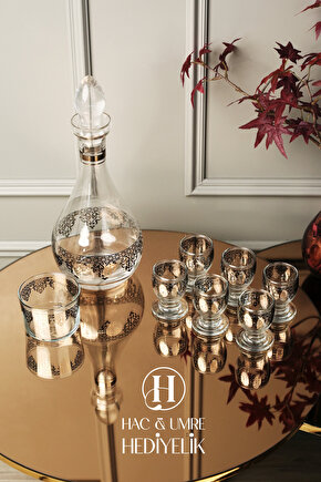 Cam Sunum Takımı 8 Parça | Gümüş Dekoratif Karaf Seti | Lüks İkram Takımı | Zemzem Sunum Seti