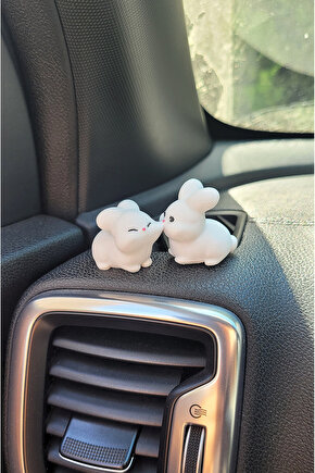 Tatlı Tavşan Çift Sert Plastik Araba Süsü, Çift Hediye, Minik Süs, Tavşan Çift