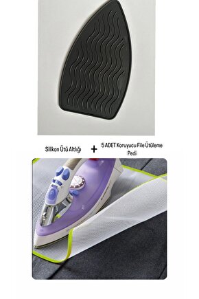 (KORUYUCU SET) SİLİKON ÜTÜ ALTLIĞI +(5 ADET) KORUYUCU FİLE ÜTÜLEME MATI PEDİ(ütü masası örtü kılıfı)