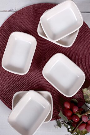 Mat Kırık Beyaz Dikdörtgen  Çerezlik  Kayık 13 Cm 6 Adet