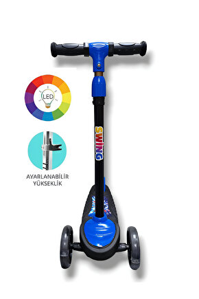 3 Tekerlekli Işıklı Çocuk Scooter Swing - 3 Kademeli Yükseklik Ayarı