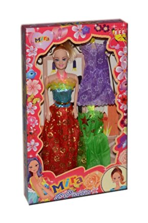 Mira Yedek Elbiseli Oyuncak Bebek+girl Barbie Tekli Bebek (2 Adet Kutulu Bebek)