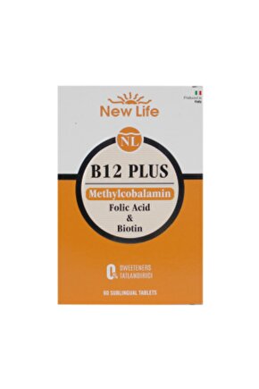 B12 Plus 60 Dilaltı Tablet - B12 Vitamini (Metilkobalamin) - Folik Asit - Biotin
