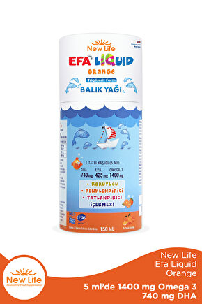Efa Liquid Orange Balık Yağı 150 ml - 1400mg Omega 3 - 740mg DHA - 425mg EPA