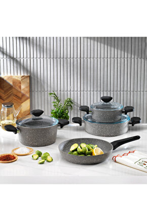Etna Yanmaz Yapışmaz Tencere Seti 7 Parça-gri