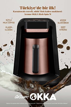 Okka Rich Spin M Çelik Cezveli Sütlü Türk Kahve Makinesi 5 Fincan Kapasiteli Bakır - OK0012OK0018