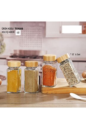 Mien 12 Parça Bambu Kapak Cam Baharat Seti