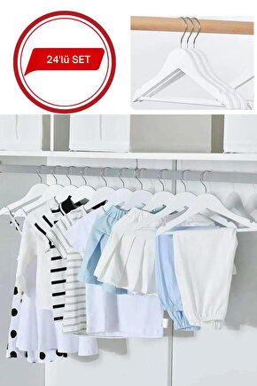 24lü Ahşap Görünümlü Çocuk Elbise Askı Bebek Askısı Kıyafet Ve Elbise Askısı 24 ADET