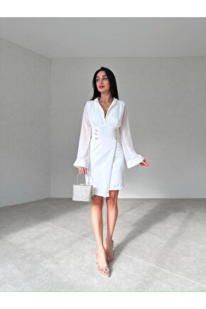 Şifon Detaylı Mini Elbise