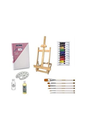Akrilik Boya Başlangıç Seti Masa Üstü Şövale Ahşap Set 1