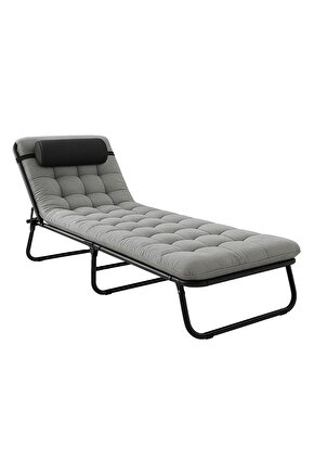 Minderli Yastıklı Kamp Yatağı Katlanır Şezlong Kampet Siyah 1630