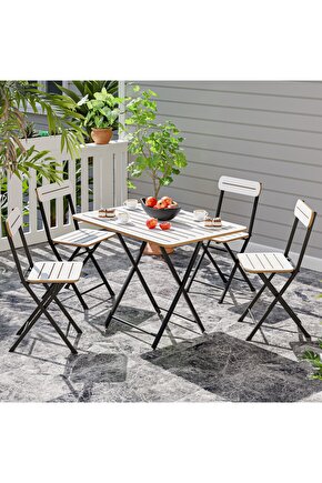 4 Kişilik Minderli Bistro Takım Bahçe Masa Sandalye Beyaz 1431