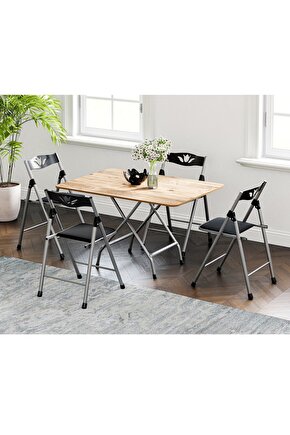 60x90 Atlantik Çam Katlanır Masa Ve 4 Adet Sandalye Seti 1126