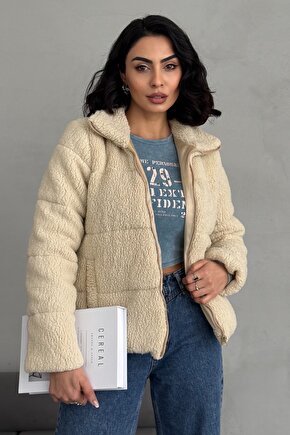 Peluş kabartma teddy şişme mont